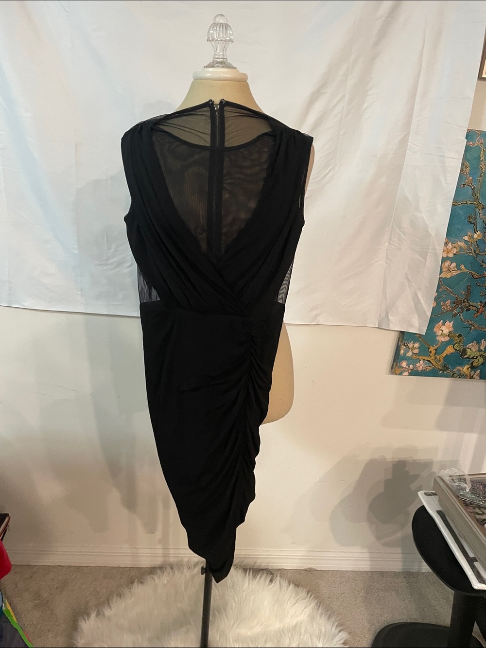BCBGMaxAzria Black One-Shoulder Draped Ruched Cocktail Dress